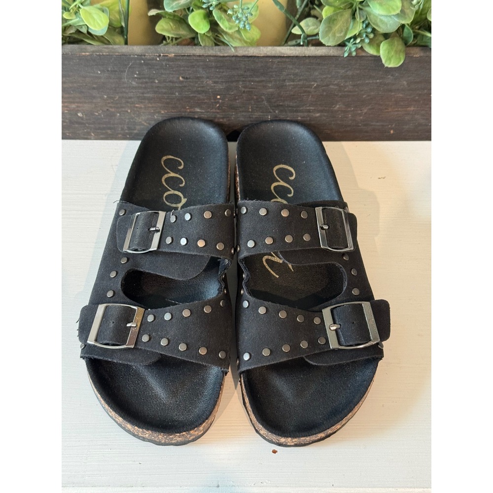 Ccocci Tilly Black Studded Double Strap Slide Sandals Womens 8 EU 39 Edgy Punk